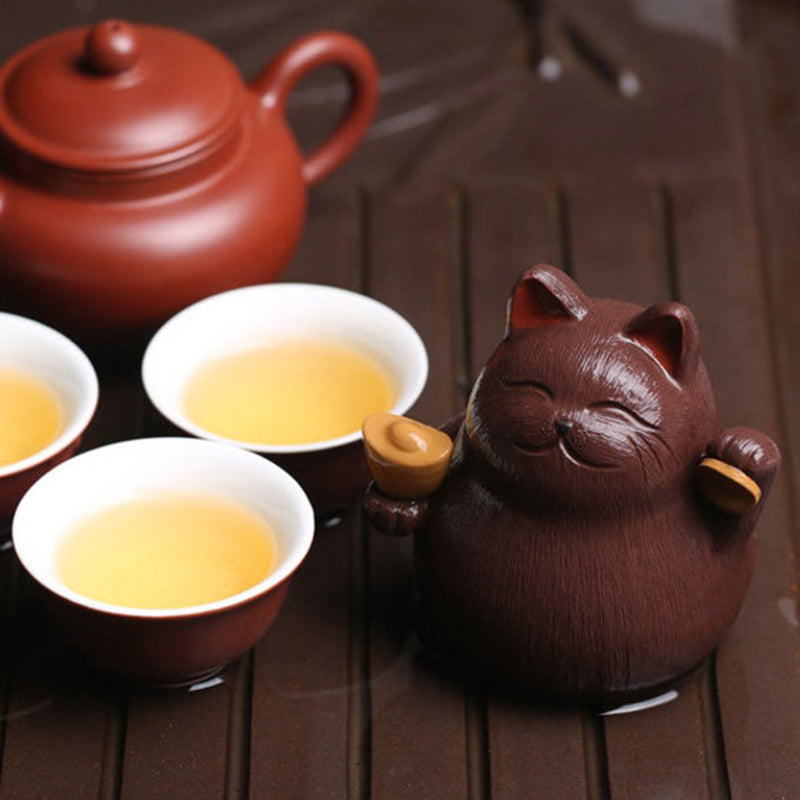 Tea Pet | Prosperous Fortune Cat Yixing Creative Cartoon Purple Clay Tea Pet Decor Sculpture iTeapet