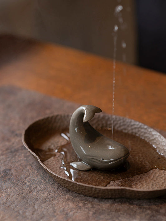 Tea Pet | Purple Clay Sculpture Whale Spouting Water Design Original Display Ornament